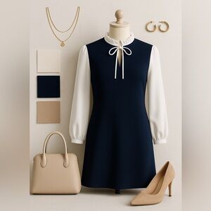 Tommy Hilfiger Navy and White Long Sleeve Dress Size 8